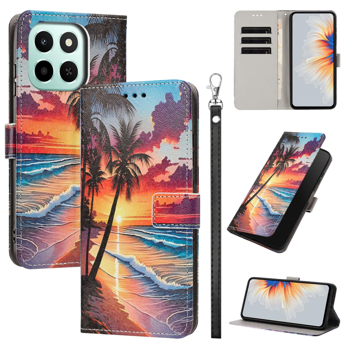 For Honor 600 Smart 5G Painted Pattern Vegan Leather Phone Case with Strap - Hawaii - EDA009438524C
