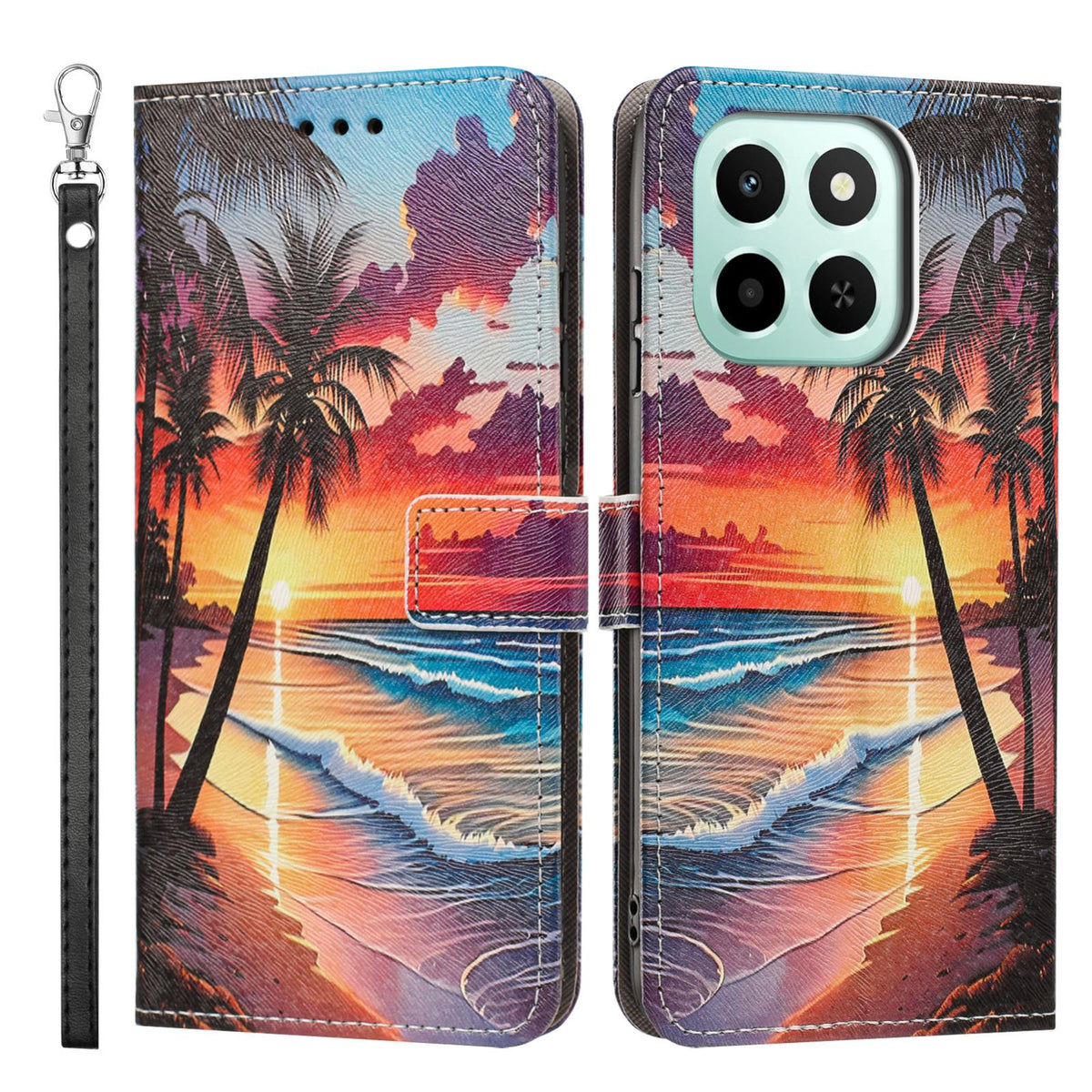 For Honor 600 Smart 5G Painted Pattern Vegan Leather Phone Case with Strap - Hawaii - EDA009438524C