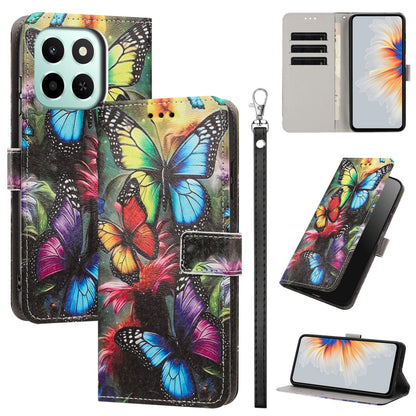 For Honor 600 Smart 5G Painted Pattern Vegan Leather Phone Case with Strap - Colorful Butterfly - EDA009438524F
