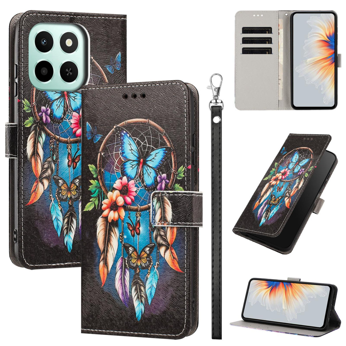 For Honor 600 Smart 5G Painted Pattern Vegan Leather Phone Case with Strap - Dreamcatcher - EDA009438524G