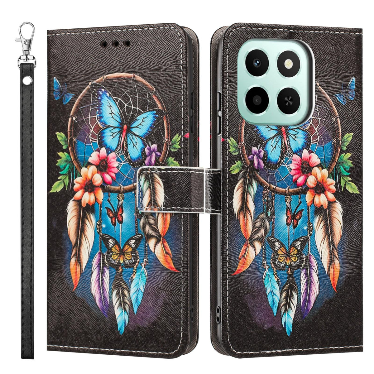 For Honor 600 Smart 5G Painted Pattern Vegan Leather Phone Case with Strap - Dreamcatcher - EDA009438524G