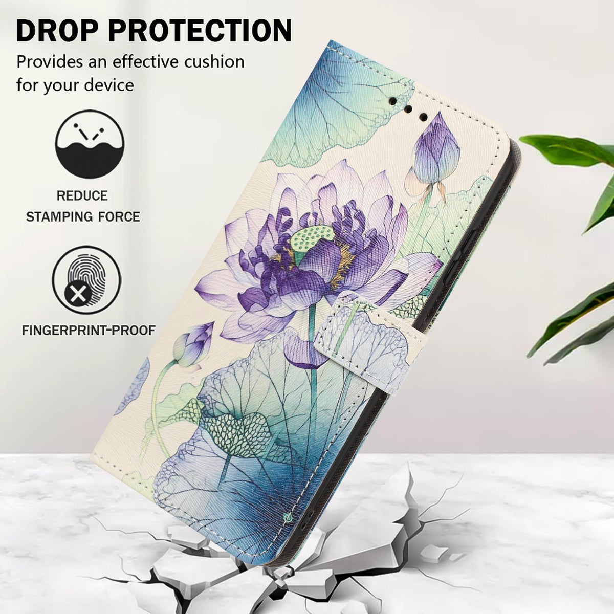 For Honor 600 Smart 5G Painted Pattern Vegan Leather Phone Case with Strap - Purple Lotus - EDA009438524H