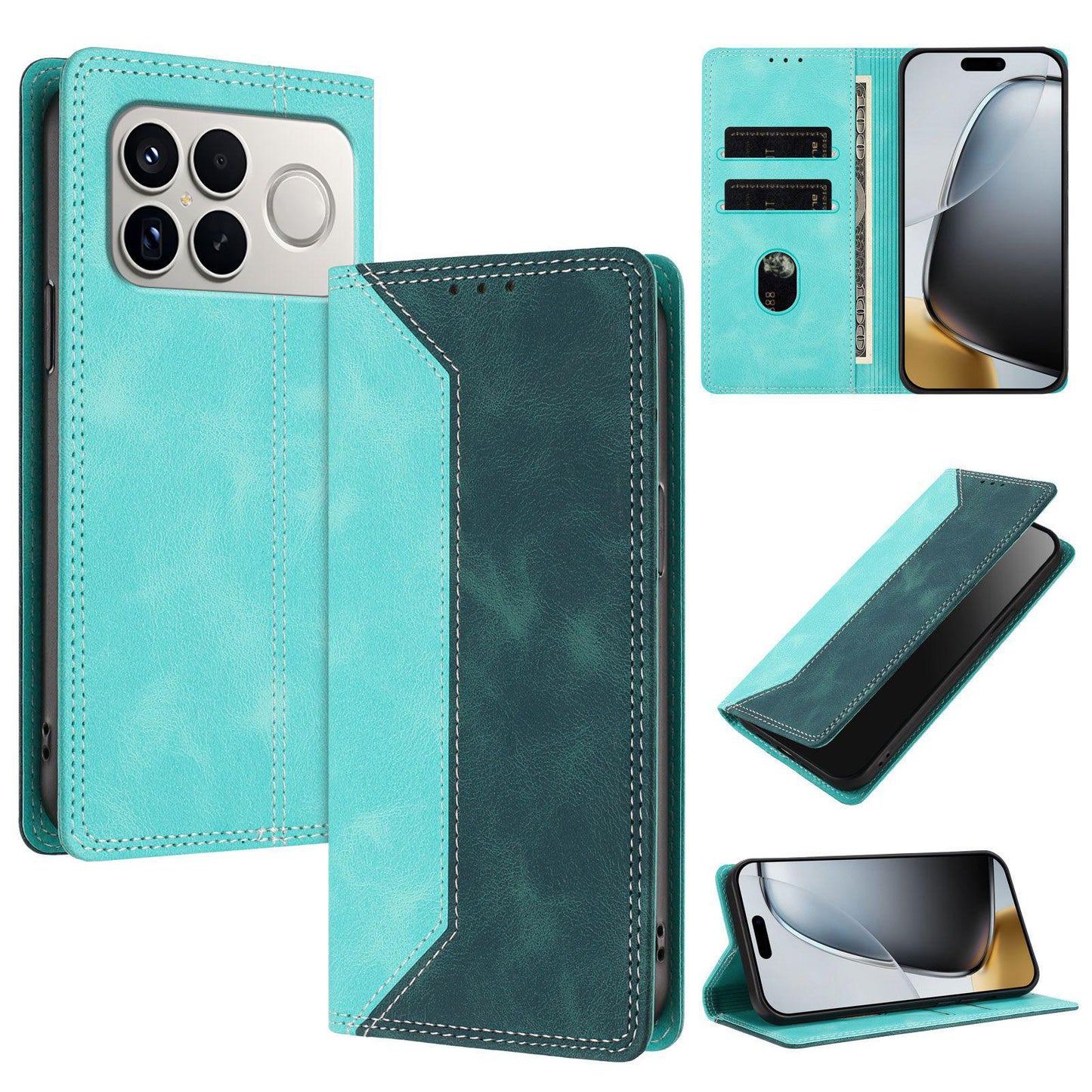 For Redmi K90 Pro Max / Poco F8 Ultra Skin Feel Two-tone RFID Blocking Vegan Leather Phone Case(Dark Green)