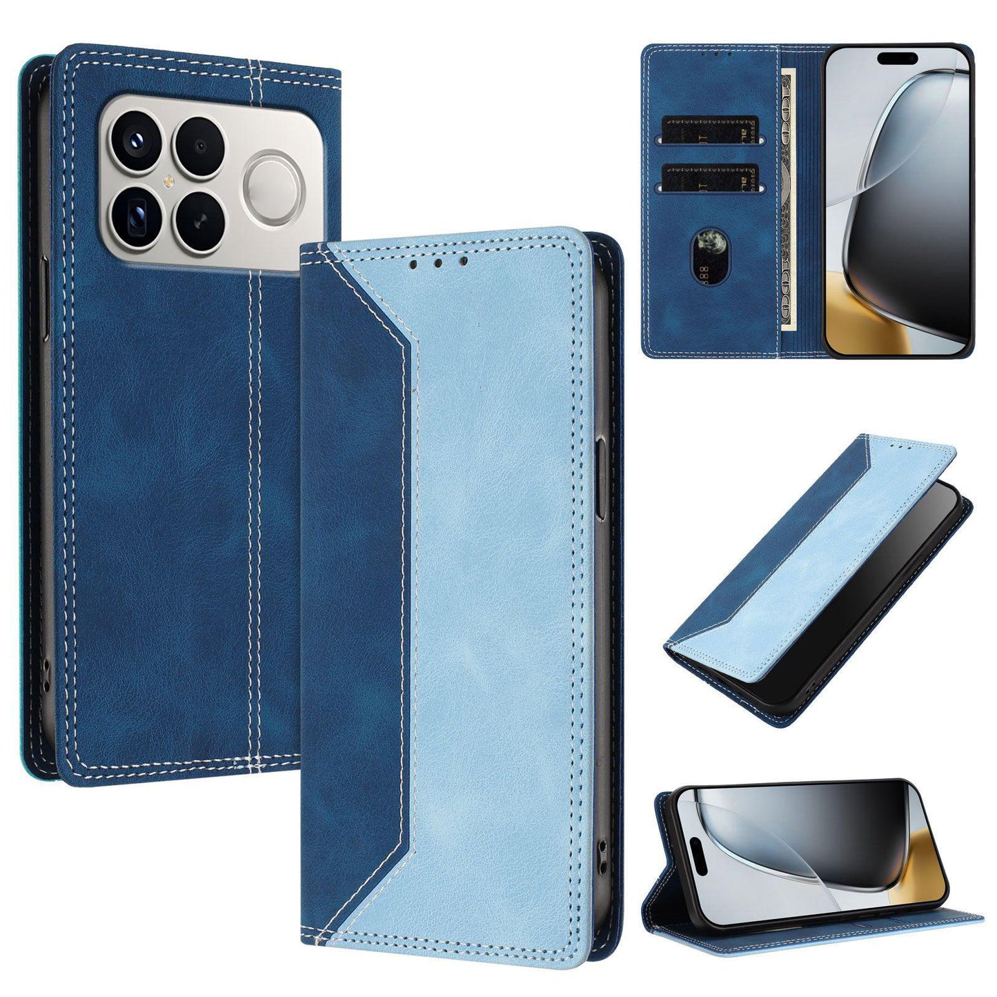 For Redmi K90 Pro Max / Poco F8 Ultra Skin Feel Two-tone RFID Blocking Vegan Leather Phone Case(Light Blue)