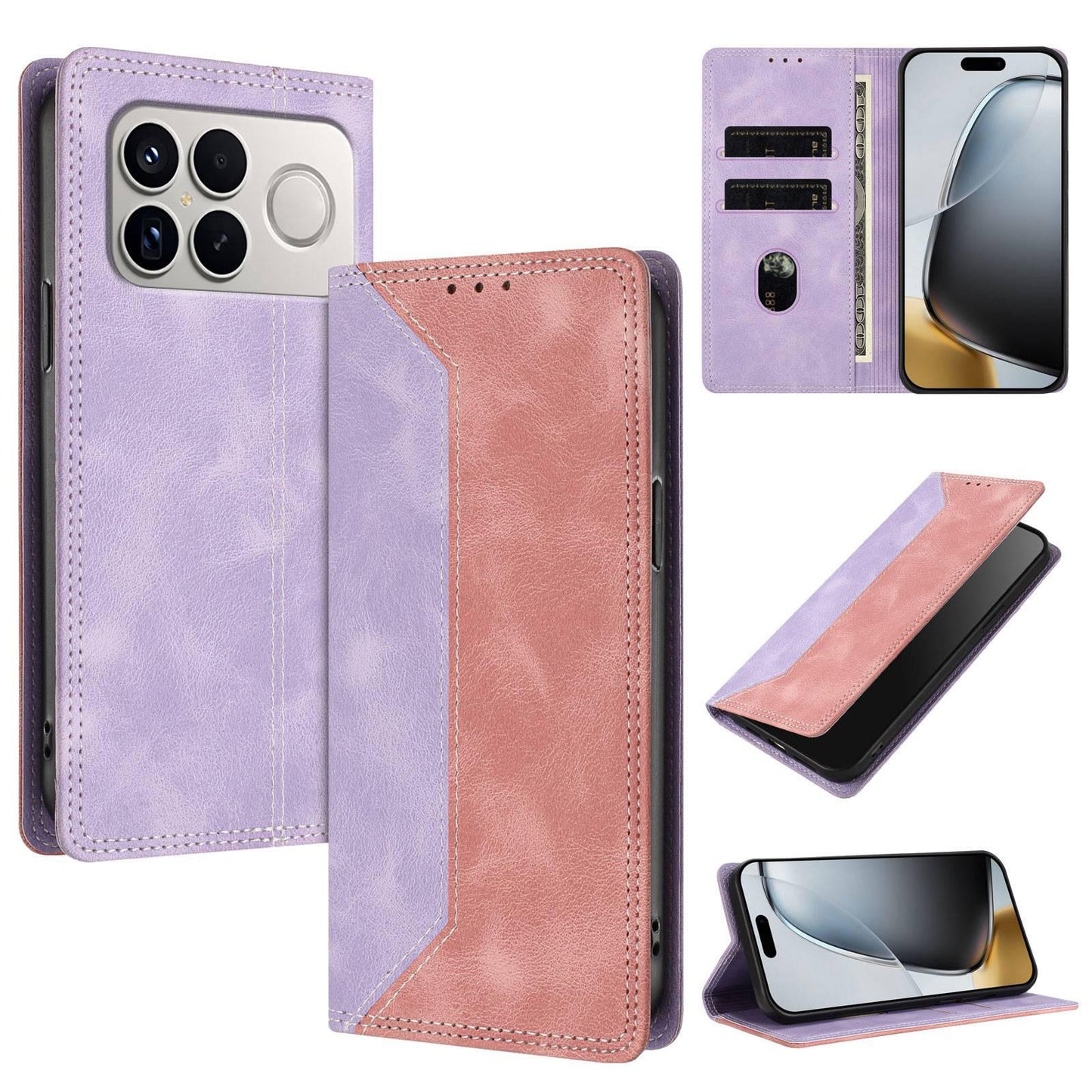 For Redmi K90 Pro Max / Poco F8 Ultra Skin Feel Two-tone RFID Blocking Vegan Leather Phone Case(Pink)