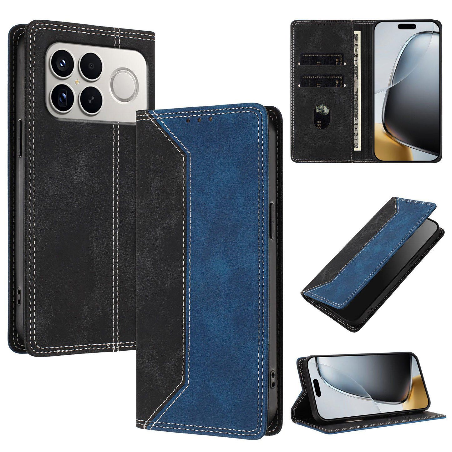 For Redmi K90 Pro Max / Poco F8 Ultra Skin Feel Two-tone RFID Blocking Vegan Leather Phone Case(Blue)