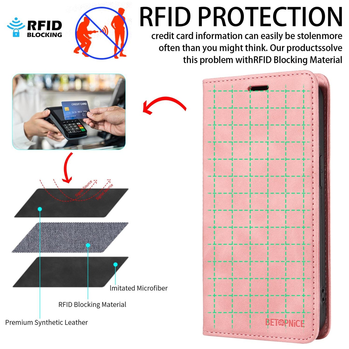 For Redmi 17 5G / 4G Global 170mm BETOPNICE Suction RFID Anti-theft Leather Phone Case(Pink)