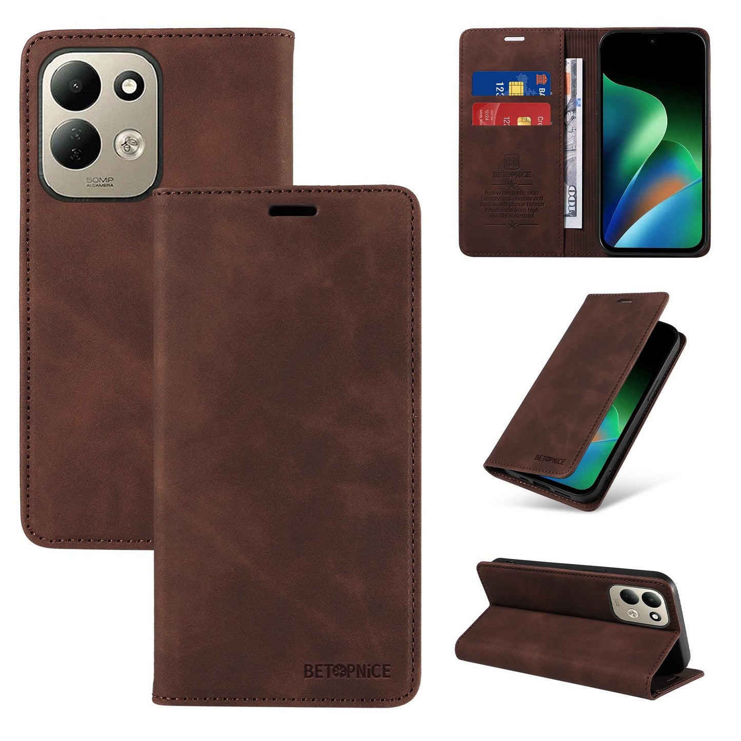 For Redmi 17 5G / 4G Global 170mm BETOPNICE Suction RFID Anti-theft Leather Phone Case(Brown)