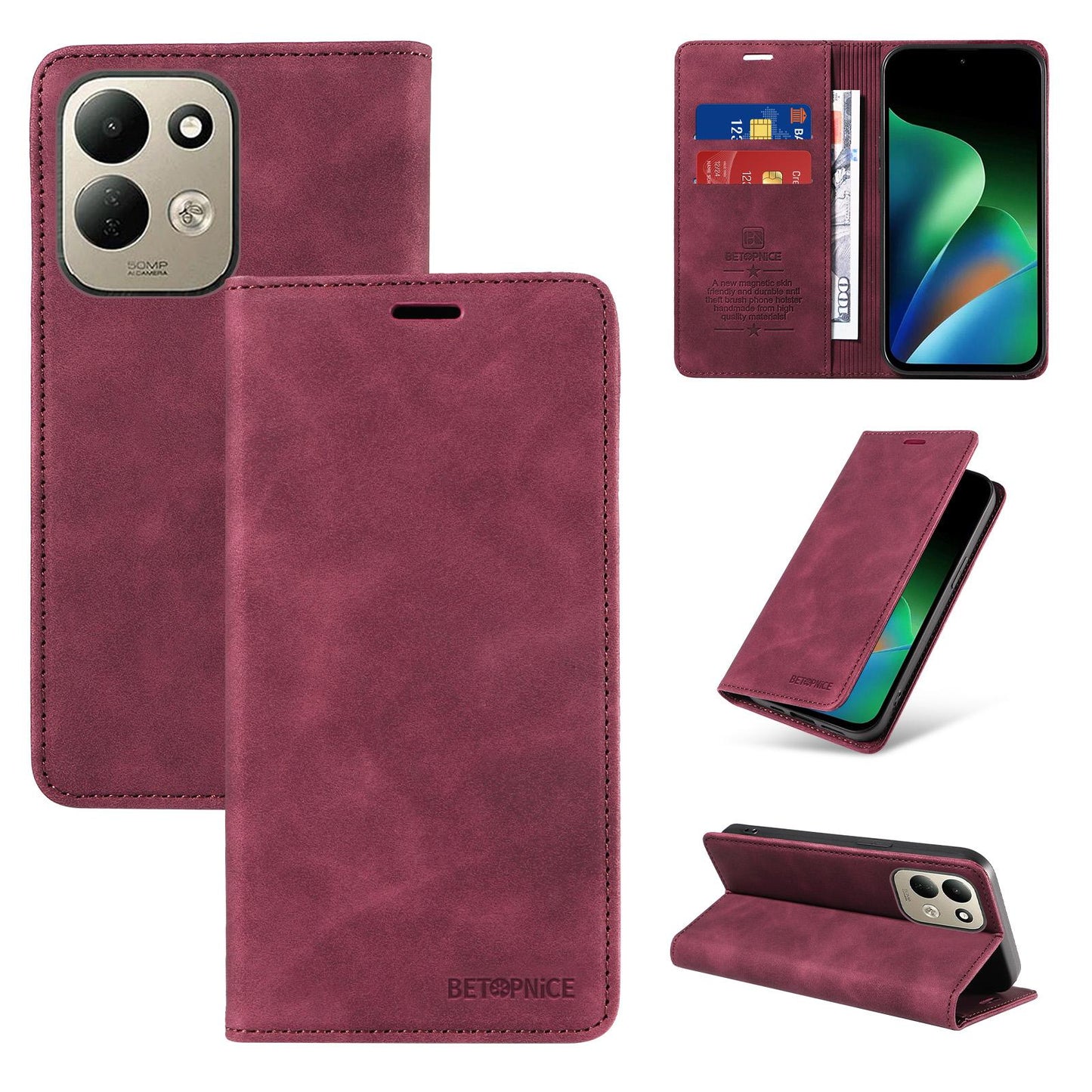 For Redmi 17 5G / 4G Global 170mm BETOPNICE Suction RFID Anti-theft Leather Phone Case(Wine Red)