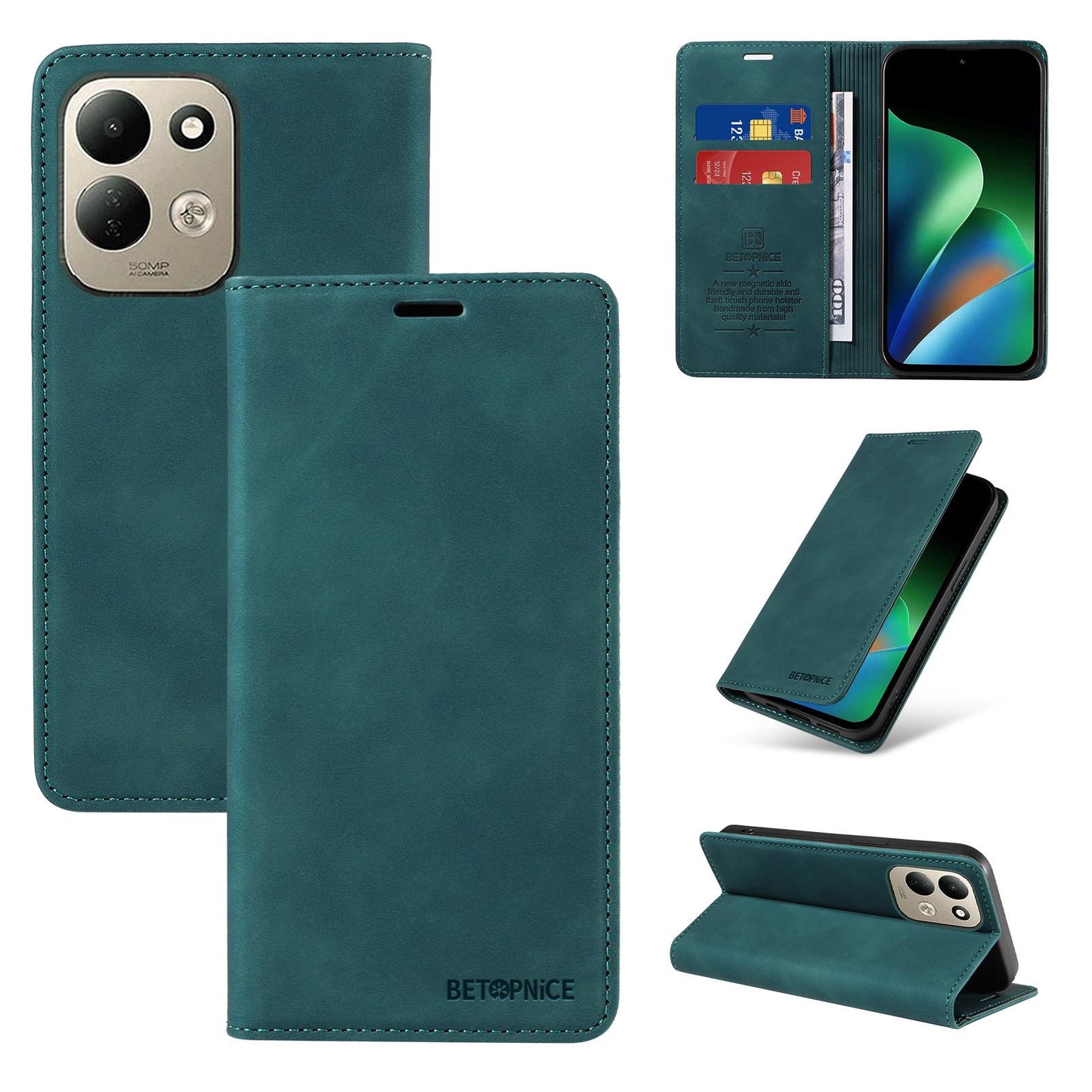 For Redmi 17 5G / 4G Global 170mm BETOPNICE Suction RFID Anti-theft Leather Phone Case(Green)