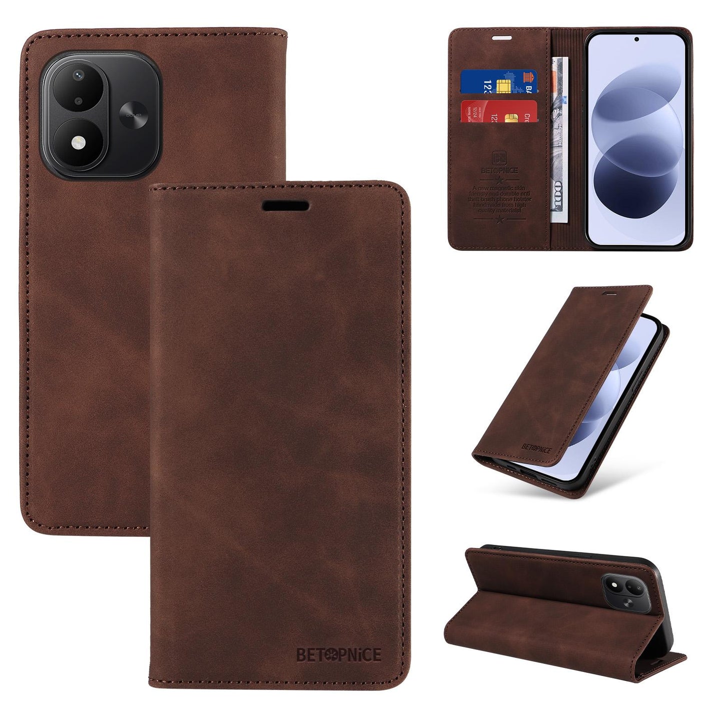 For Redmi Note 17 5G / 4G Global 171mm BETOPNICE Suction RFID Anti-theft Leather Phone Case(Brown)