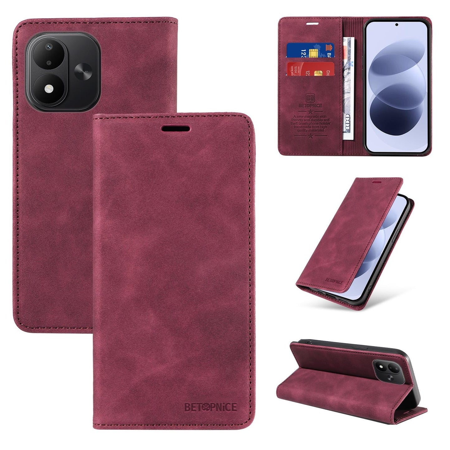 For Redmi Note 17 5G / 4G Global 171mm BETOPNICE Suction RFID Anti-theft Leather Phone Case(Wine Red)