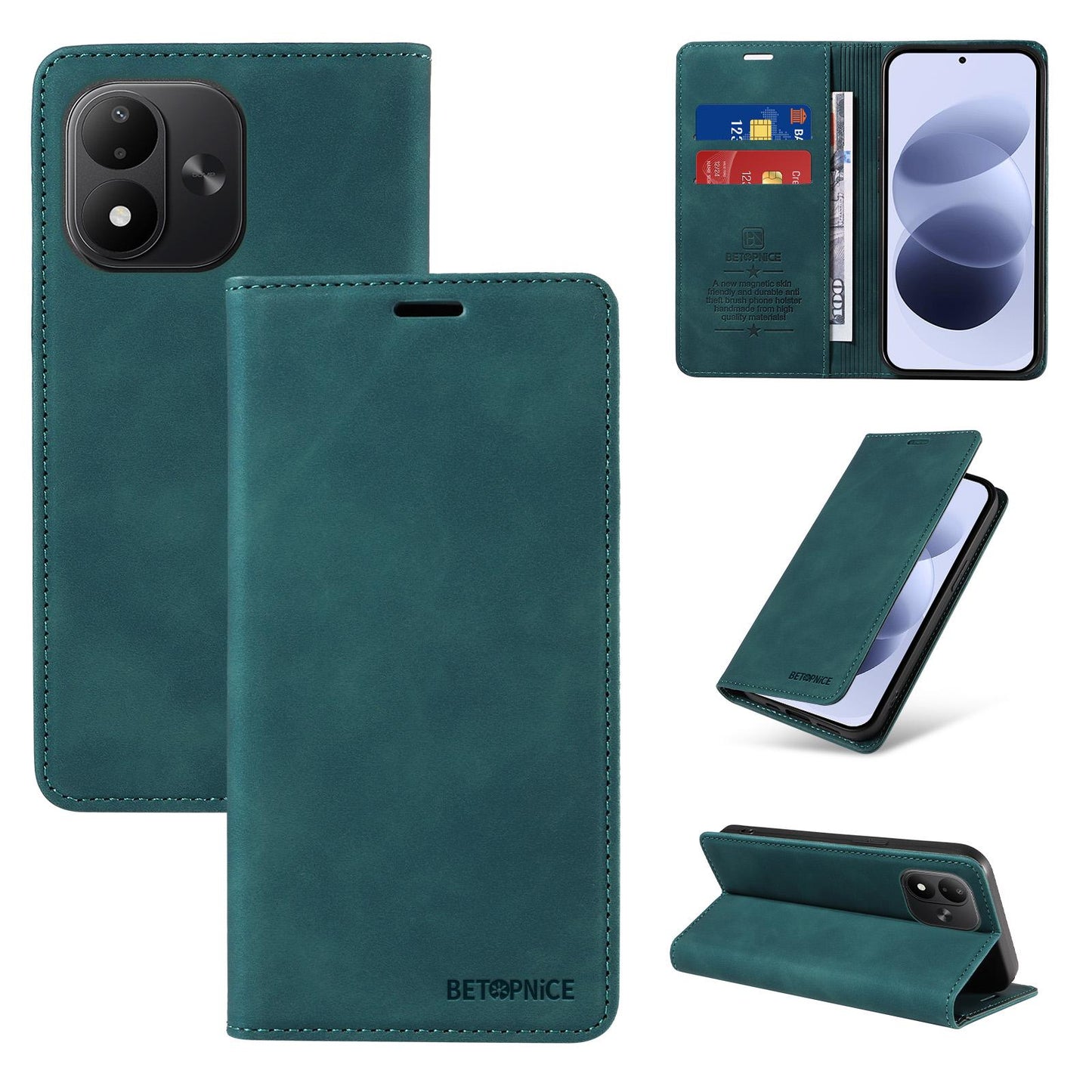 For Redmi Note 17 5G / 4G Global 171mm BETOPNICE Suction RFID Anti-theft Leather Phone Case(Green)
