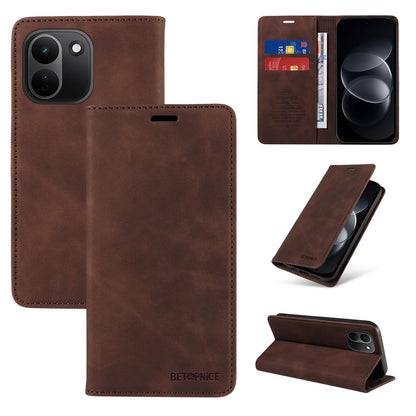 For Redmi Note 17 Pro+ 5G Global 163mm BETOPNICE Suction RFID Anti-theft Leather Phone Case(Brown)