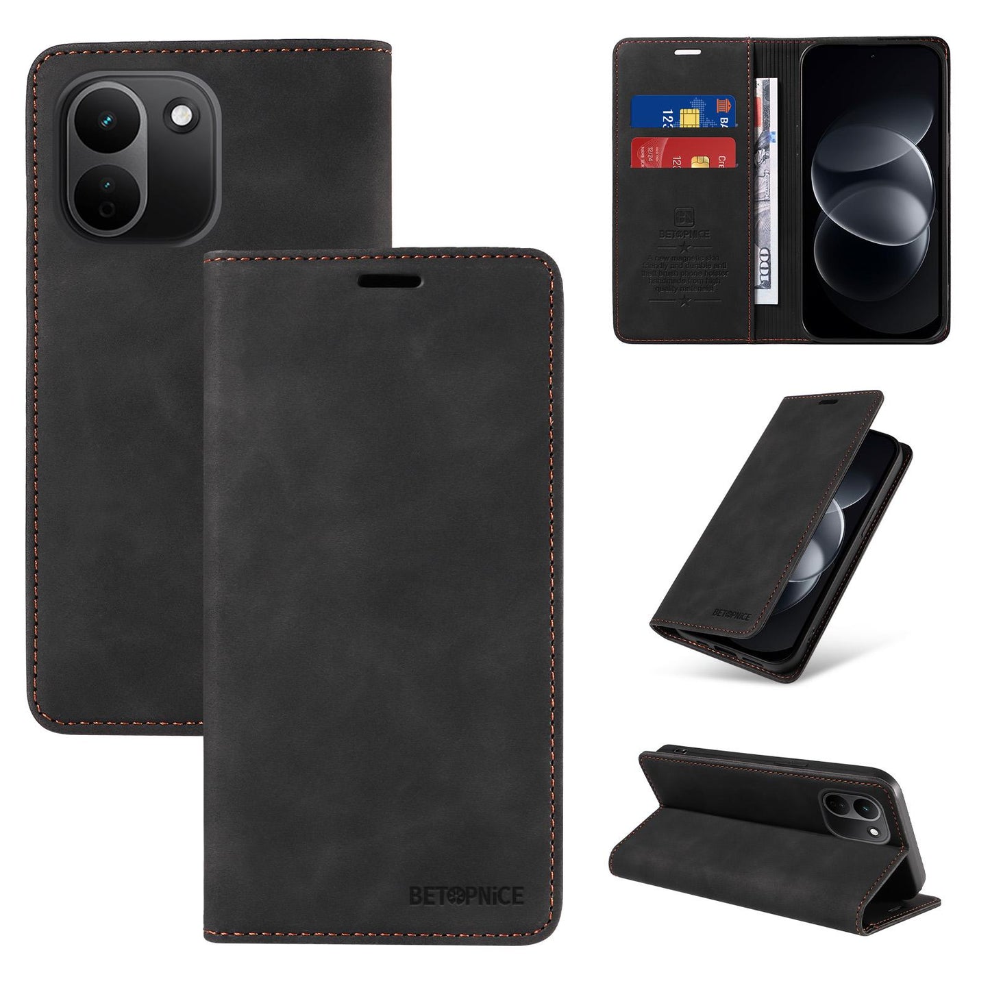 For Redmi Note 17 Pro+ 5G Global 163mm BETOPNICE Suction RFID Anti-theft Leather Phone Case(Black)
