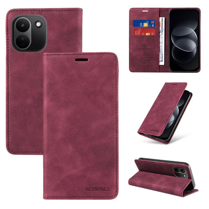 For Redmi Note 17 Pro+ 5G Global 163mm BETOPNICE Suction RFID Anti-theft Leather Phone Case(Wine Red)