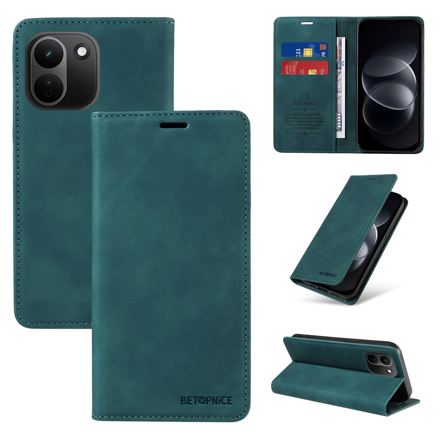 For Redmi Note 17 Pro+ 5G Global 163mm BETOPNICE Suction RFID Anti-theft Leather Phone Case(Green)