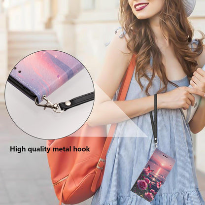 For Realme C100 / C100i / C100x 4G Painted Pattern Vegan Leather Phone Case with Strap - Rose Butterfly - EDA009449624A