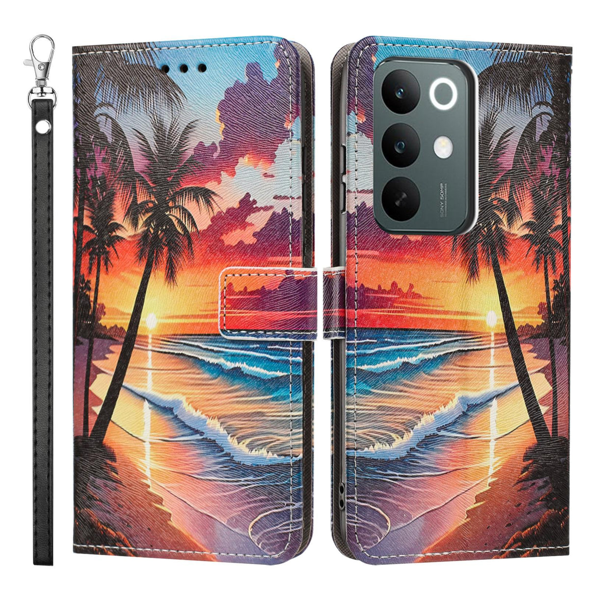 For Realme C100 / C100i / C100x 4G Painted Pattern Vegan Leather Phone Case with Strap - Hawaii - EDA009449624C