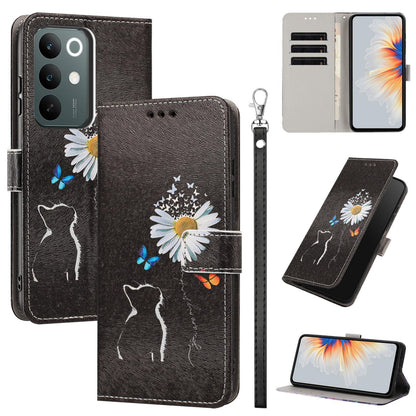 For Realme C100 / C100i / C100x 4G Painted Pattern Vegan Leather Phone Case with Strap - Daisy Cat - EDA009449624D