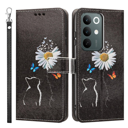 For Realme C100 / C100i / C100x 4G Painted Pattern Vegan Leather Phone Case with Strap - Daisy Cat - EDA009449624D