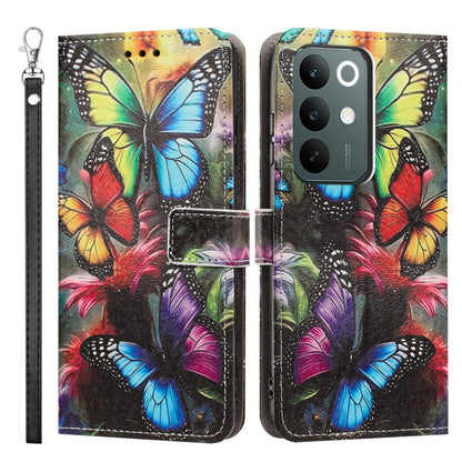 For Realme C100 / C100i / C100x 4G Painted Pattern Vegan Leather Phone Case with Strap - Colorful Butterfly - EDA009449624F