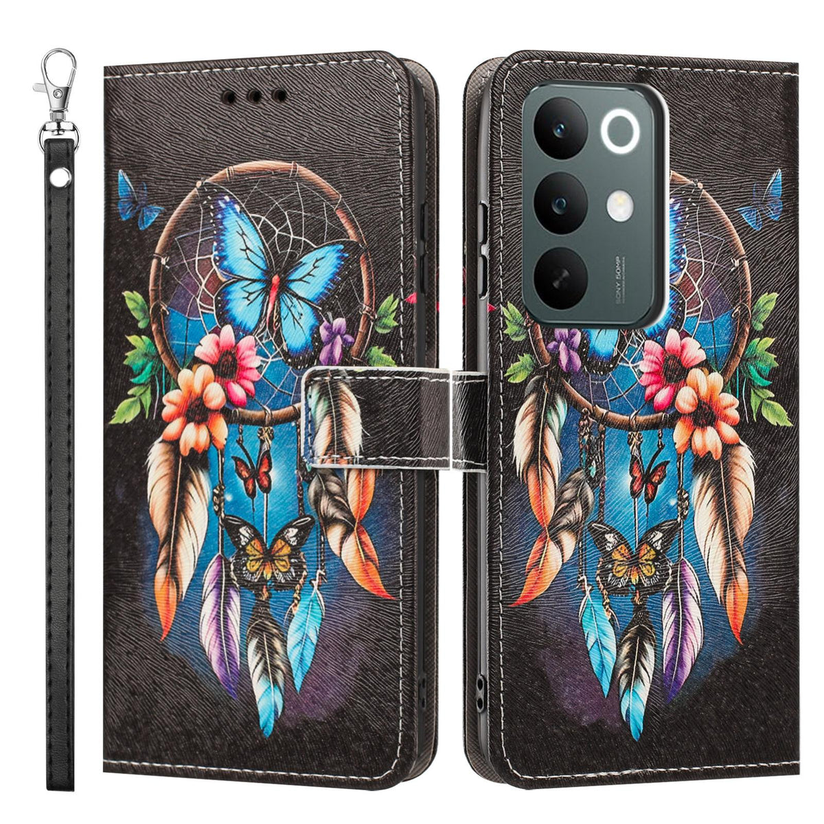 For Realme C100 / C100i / C100x 4G Painted Pattern Vegan Leather Phone Case with Strap - Dreamcatcher - EDA009449624G