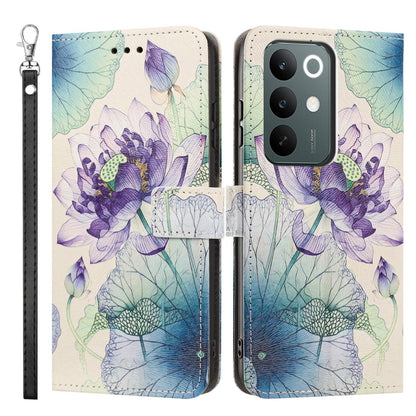For Realme C100 / C100i / C100x 4G Painted Pattern Vegan Leather Phone Case with Strap - Purple Lotus - EDA009449624H