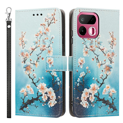 For Realme 16T 5G Painted Pattern Vegan Leather Phone Case with Strap - Plum Blossom - EDA009449625B