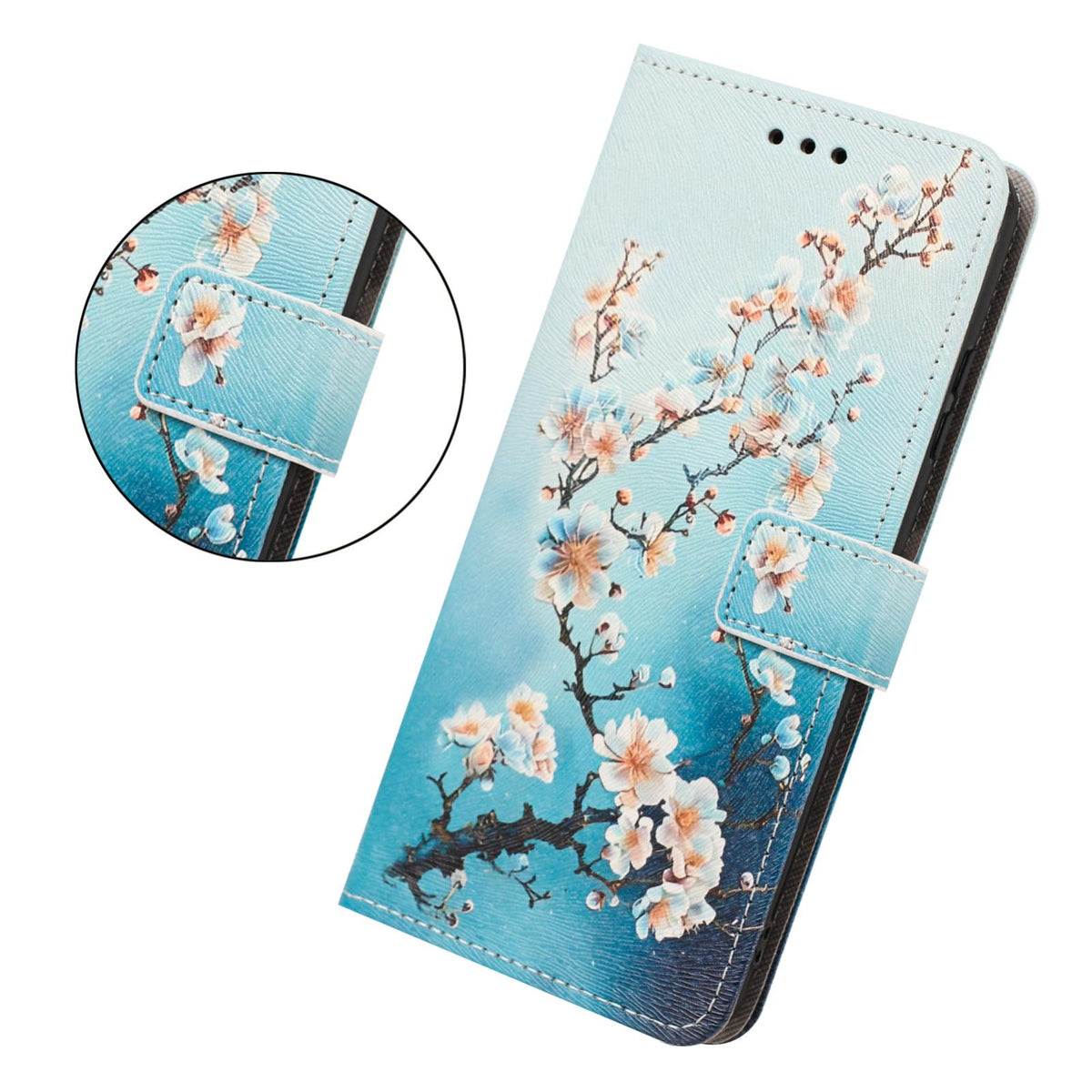 For Realme 16T 5G Painted Pattern Vegan Leather Phone Case with Strap - Plum Blossom - EDA009449625B