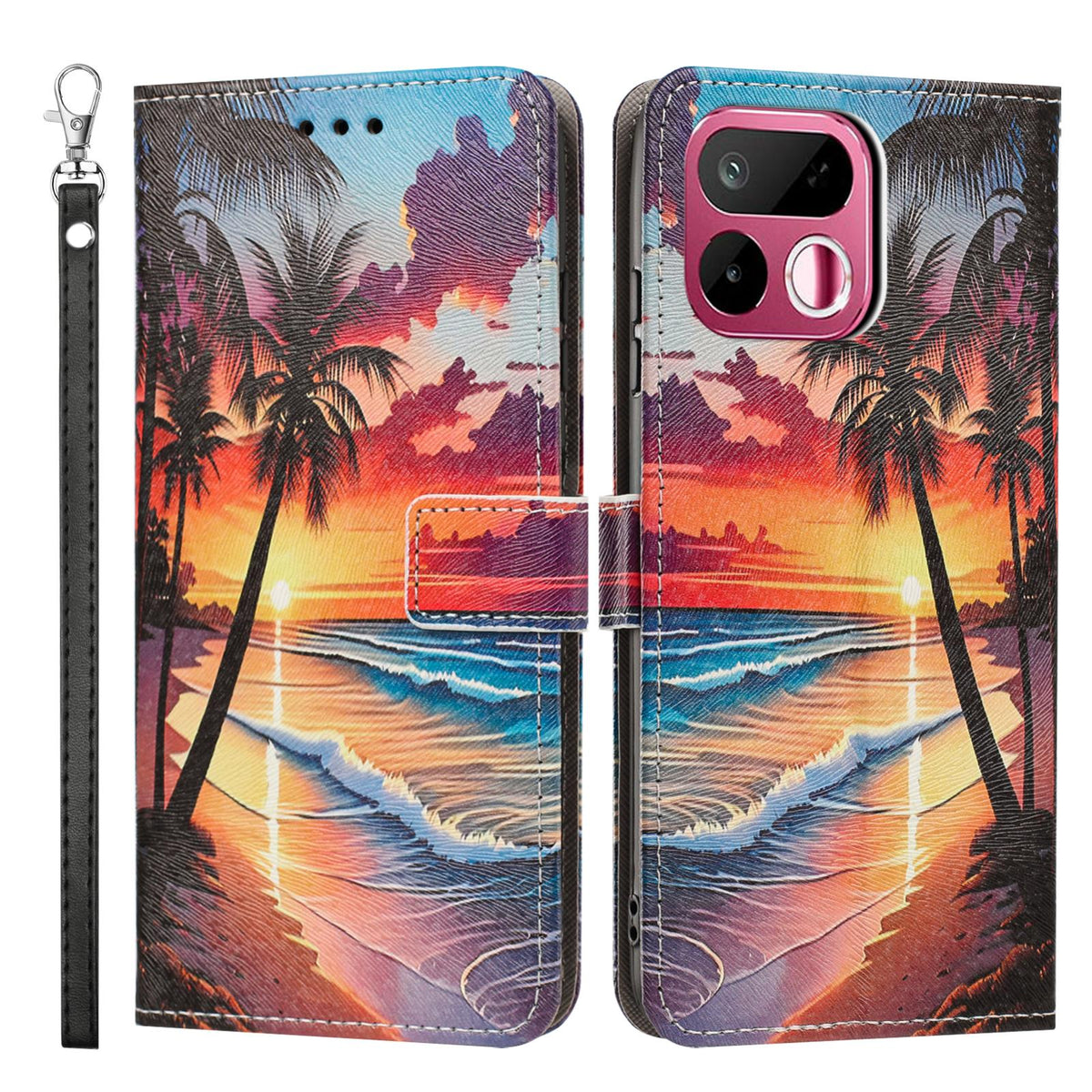 For Realme 16T 5G Painted Pattern Vegan Leather Phone Case with Strap - Hawaii - EDA009449625C