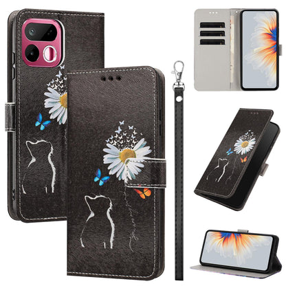 For Realme 16T 5G Painted Pattern Vegan Leather Phone Case with Strap - Daisy Cat - EDA009449625D