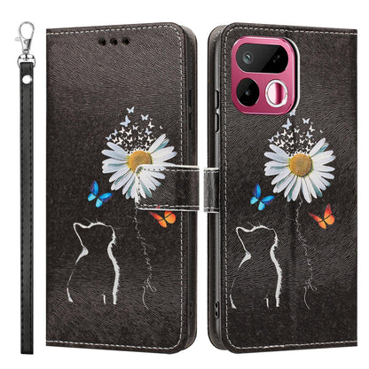 For Realme 16T 5G Painted Pattern Vegan Leather Phone Case with Strap - Daisy Cat - EDA009449625D