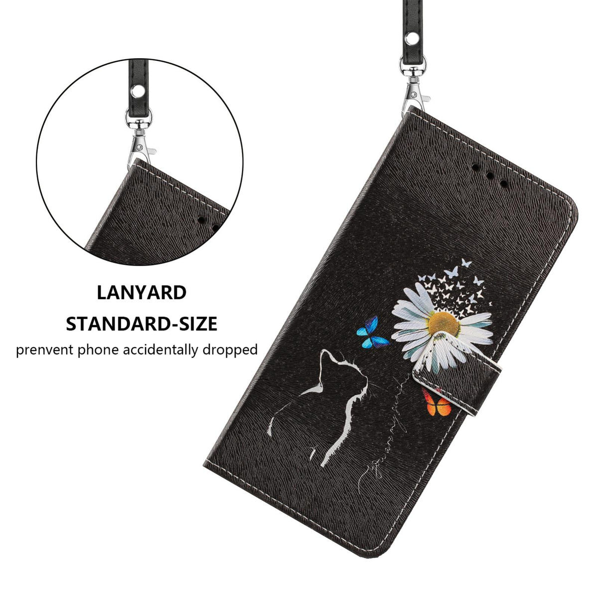 For Realme 16T 5G Painted Pattern Vegan Leather Phone Case with Strap - Daisy Cat - EDA009449625D