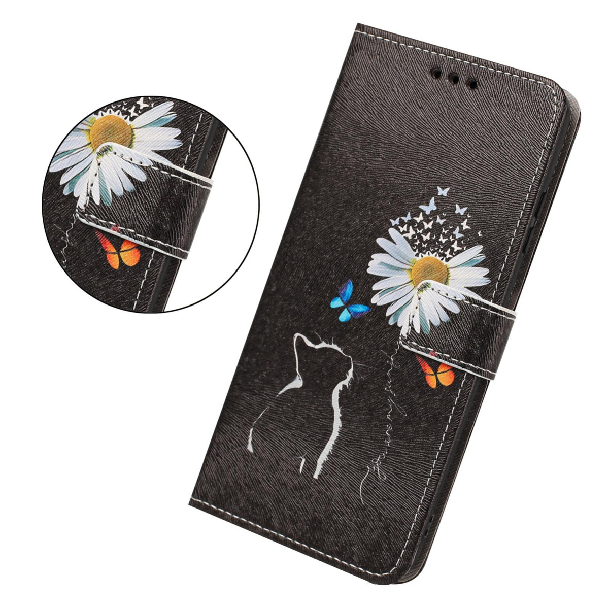 For Realme 16T 5G Painted Pattern Vegan Leather Phone Case with Strap - Daisy Cat - EDA009449625D