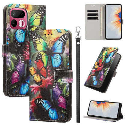 For Realme 16T 5G Painted Pattern Vegan Leather Phone Case with Strap - Colorful Butterfly - EDA009449625F