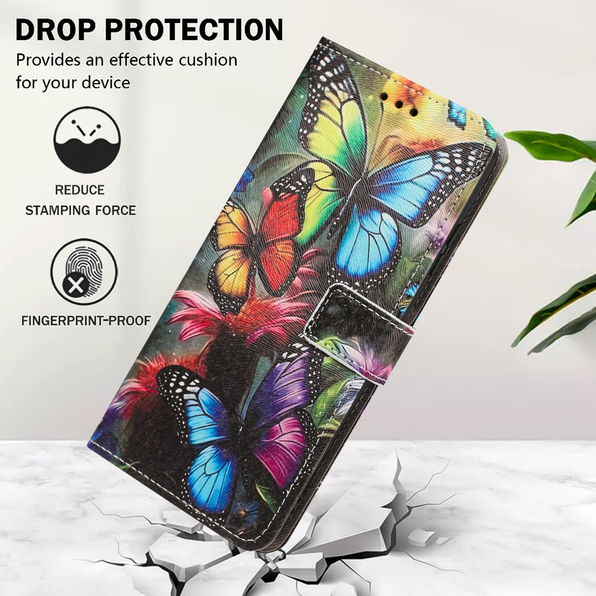For Realme 16T 5G Painted Pattern Vegan Leather Phone Case with Strap - Colorful Butterfly - EDA009449625F