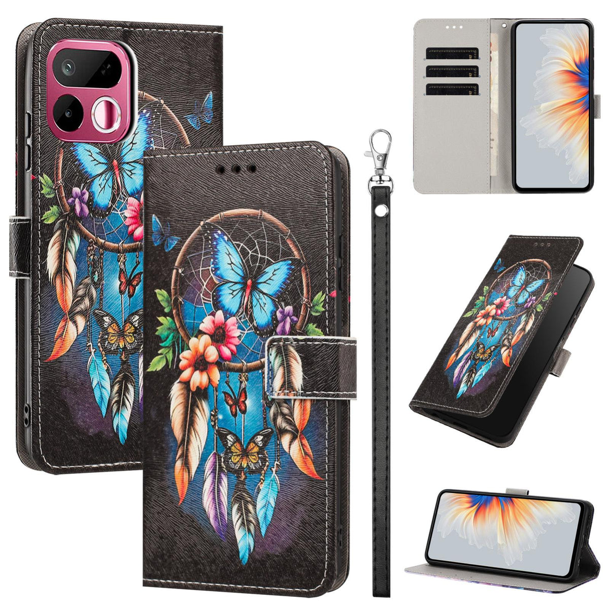 For Realme 16T 5G Painted Pattern Vegan Leather Phone Case with Strap - Dreamcatcher - EDA009449625G