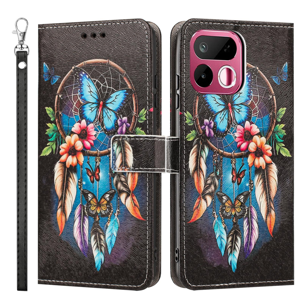 For Realme 16T 5G Painted Pattern Vegan Leather Phone Case with Strap - Dreamcatcher - EDA009449625G