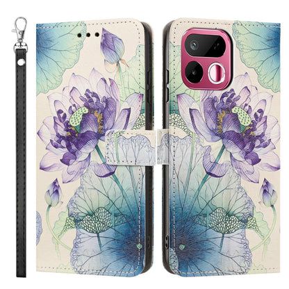 For Realme 16T 5G Painted Pattern Vegan Leather Phone Case with Strap - Purple Lotus - EDA009449625H