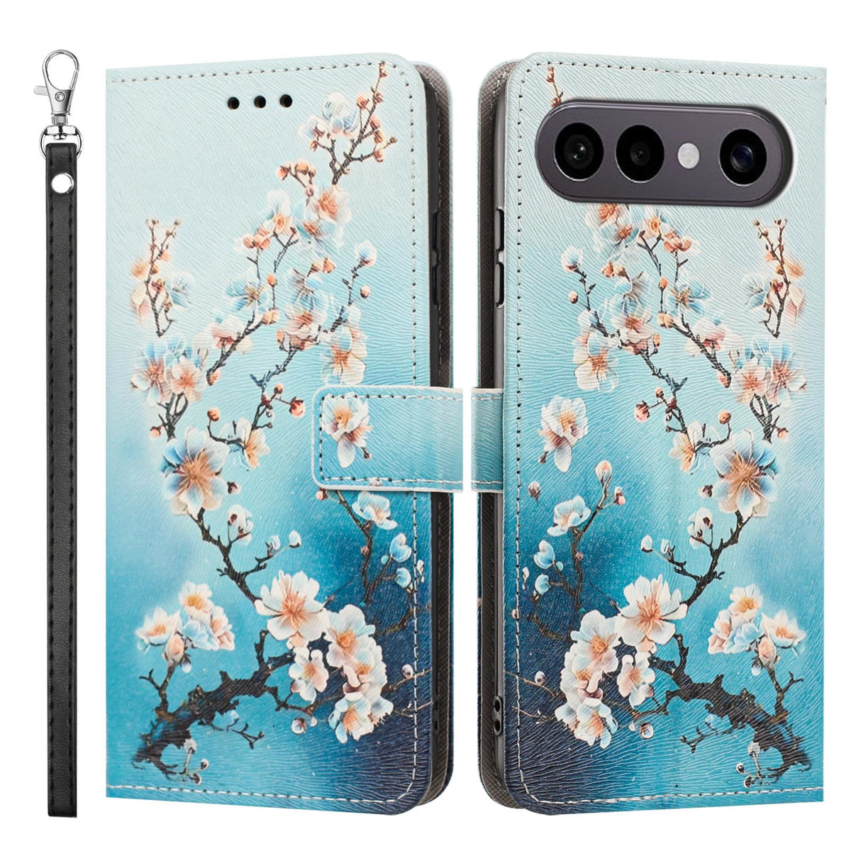 For vivo X300 FE 5G / S50 Pro mini 5G Painted Pattern Vegan Leather Phone Case with Strap - Plum Blossom - EDA009456529B