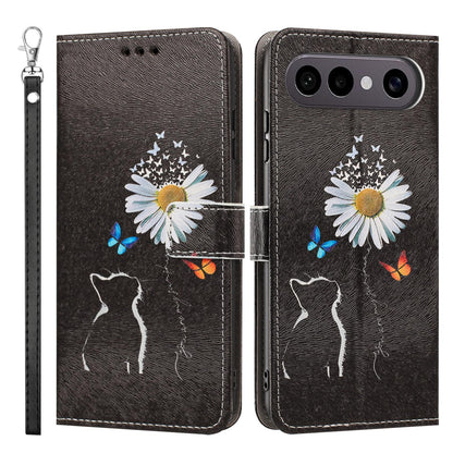 For vivo X300 FE 5G / S50 Pro mini 5G Painted Pattern Vegan Leather Phone Case with Strap - Daisy Cat - EDA009456529D
