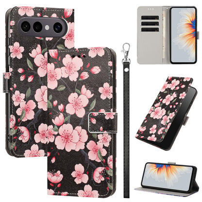 For vivo X300 FE 5G / S50 Pro mini 5G Painted Pattern Vegan Leather Phone Case with Strap - Sakura - EDA009456529E