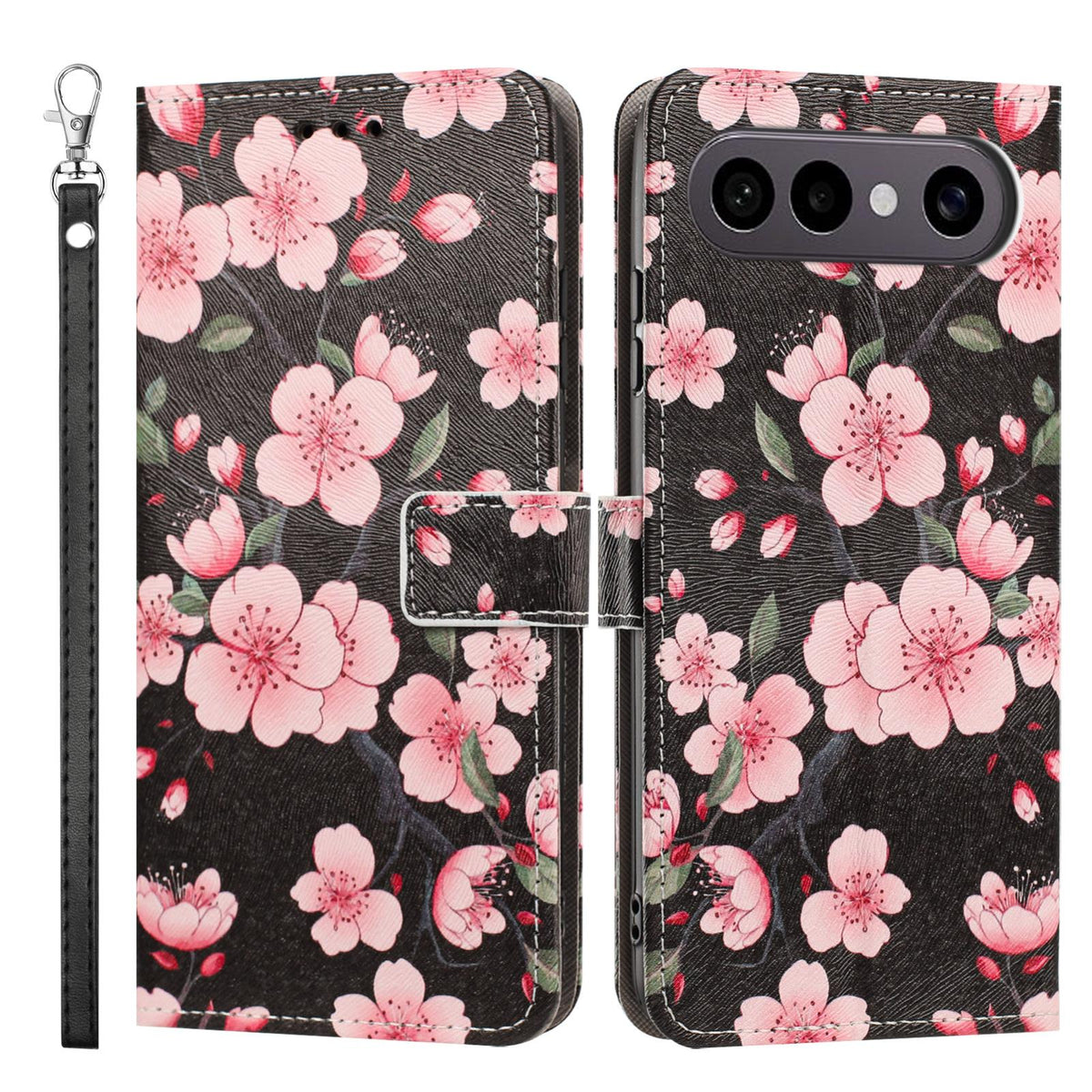 For vivo X300 FE 5G / S50 Pro mini 5G Painted Pattern Vegan Leather Phone Case with Strap - Sakura - EDA009456529E