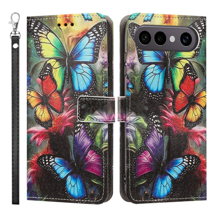 For vivo X300 FE 5G / S50 Pro mini 5G Painted Pattern Vegan Leather Phone Case with Strap - Colorful Butterfly - EDA009456529F