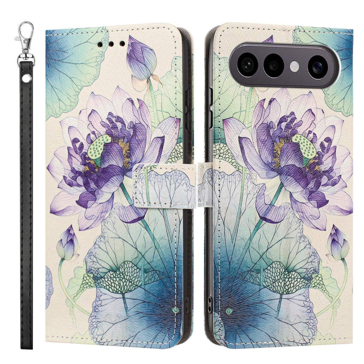 For vivo X300 FE 5G / S50 Pro mini 5G Painted Pattern Vegan Leather Phone Case with Strap - Purple Lotus - EDA009456529H