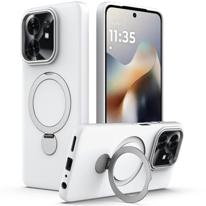 For Honor X6d 5G / 500 Smart Global  Gen1.5 Pivot Ring Holder TPU Hybrid PC Phone Case(White)