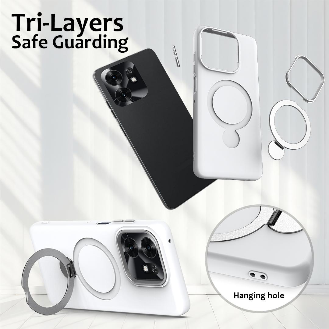 For Honor X6d 5G / 500 Smart Global  Gen1.5 Pivot Ring Holder TPU Hybrid PC Phone Case(White)