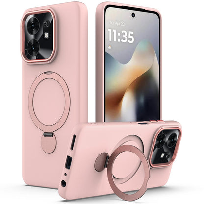 For Honor X6d 5G / 500 Smart Global  Gen1.5 Pivot Ring Holder TPU Hybrid PC Phone Case(Pink)