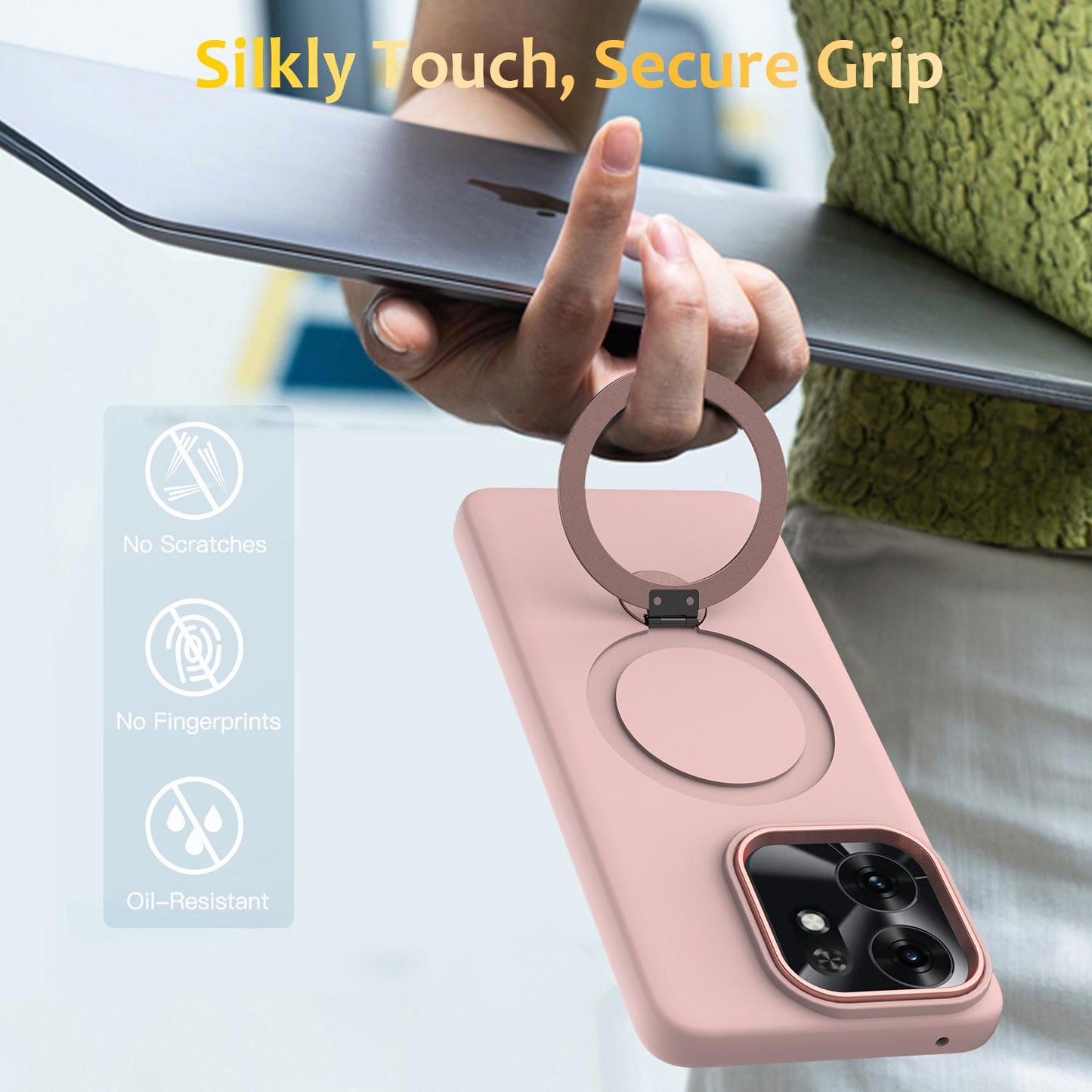 For Honor X6d 5G / 500 Smart Global  Gen1.5 Pivot Ring Holder TPU Hybrid PC Phone Case(Pink)